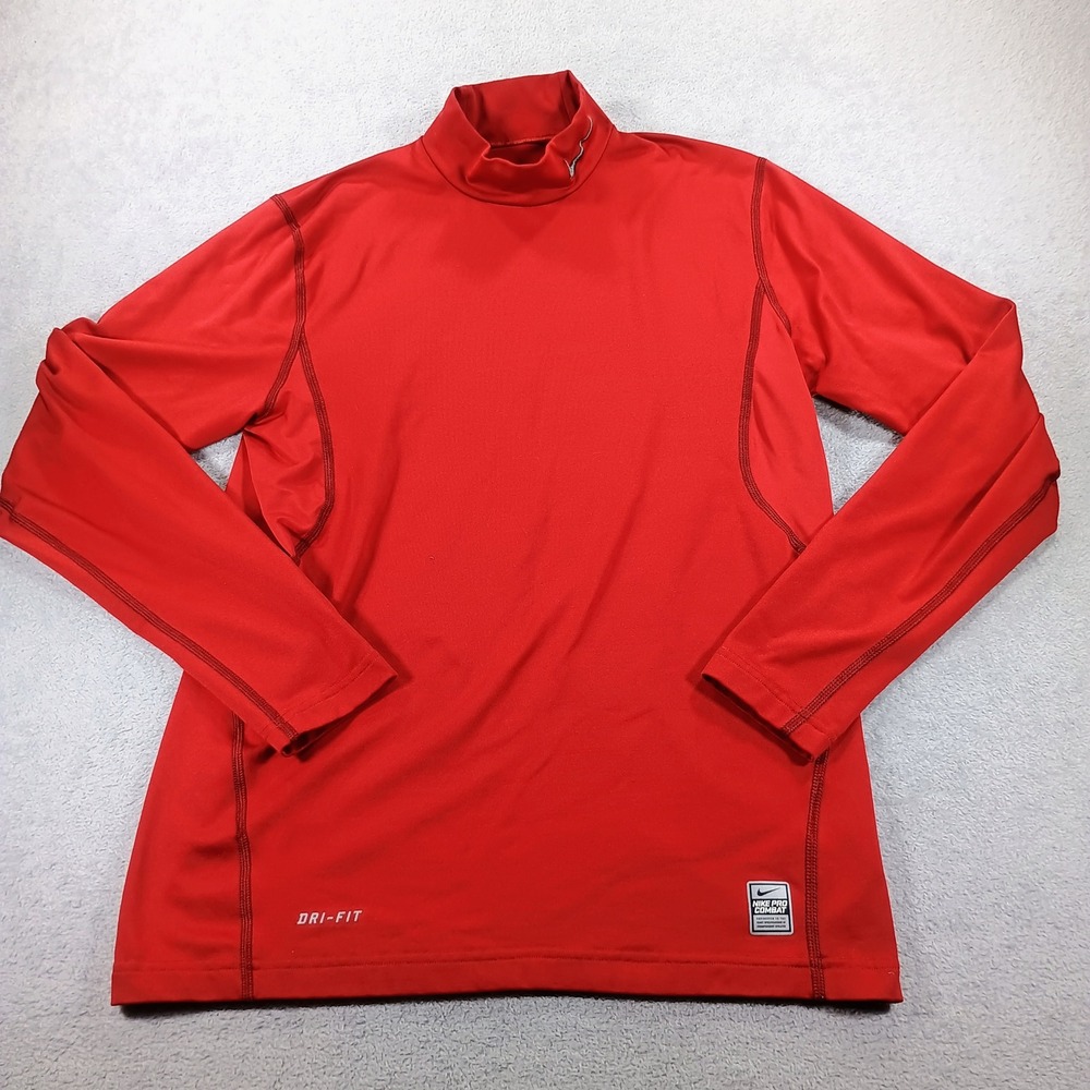 Nike Mens Pro Combat Red Medium Dri-FIT Mock Neck Long Sleeve Base Layer